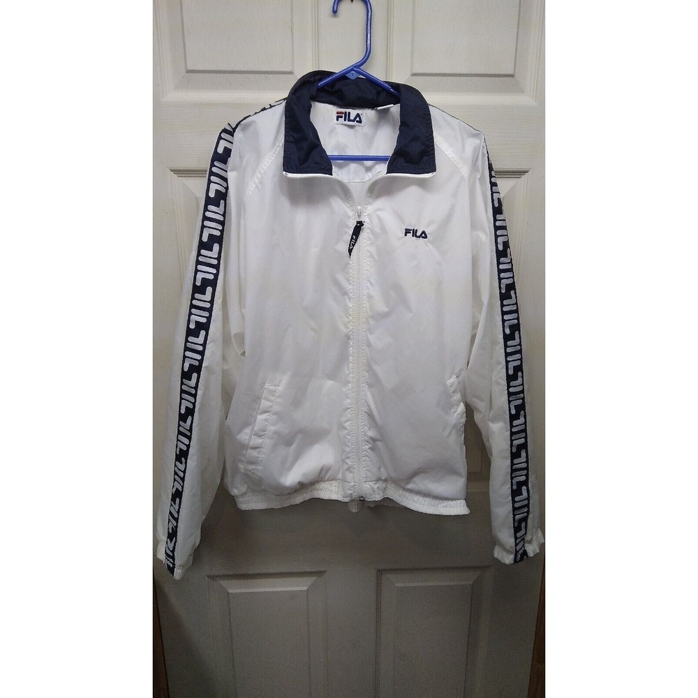 Vintage White FILA Mens Windbreaker Jacket Warm-Up Full Zip Size Large